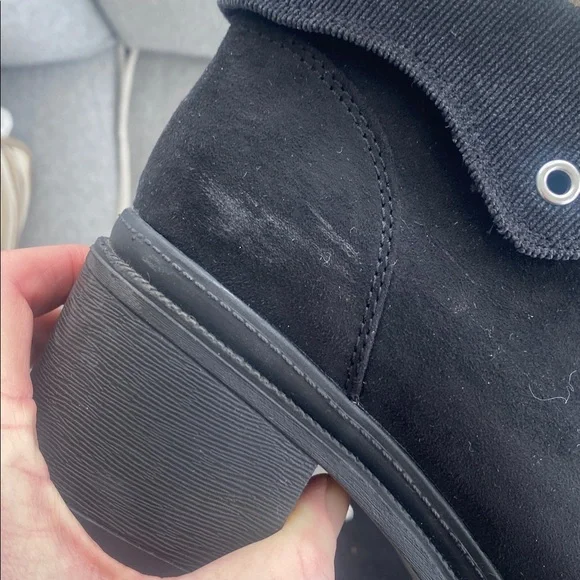 Jellypop mission, black faux suede with faux Sherpa trimmed Laced ankle boots 10 - Picture 10 of 11